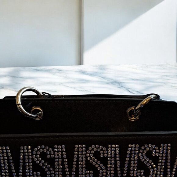 Steve Madden Bevelynn Rhinestone LOGO Silver Satchel NWT - Picture 6 of 15